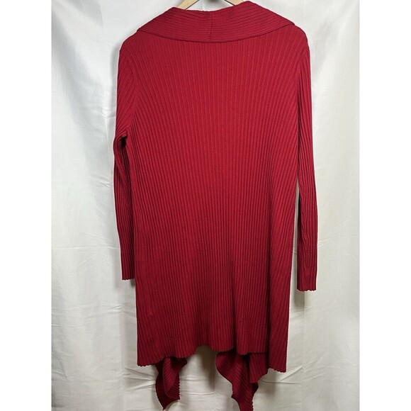 Chico red Biya Long cardigan ruffle rayon knit ribbed open front sweater size 1 - Picture 2 of 8